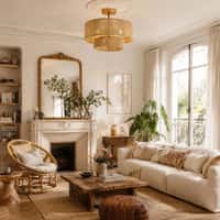 Rattan ceiling light in a living room