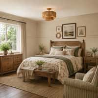 Rattan ceiling light in a classic bedroom