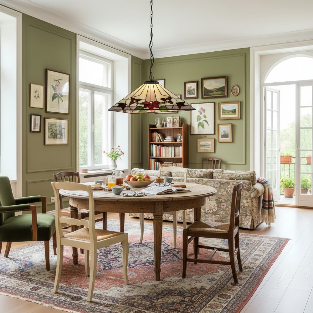 TF Camillo hanglamp in een groene eetkamer