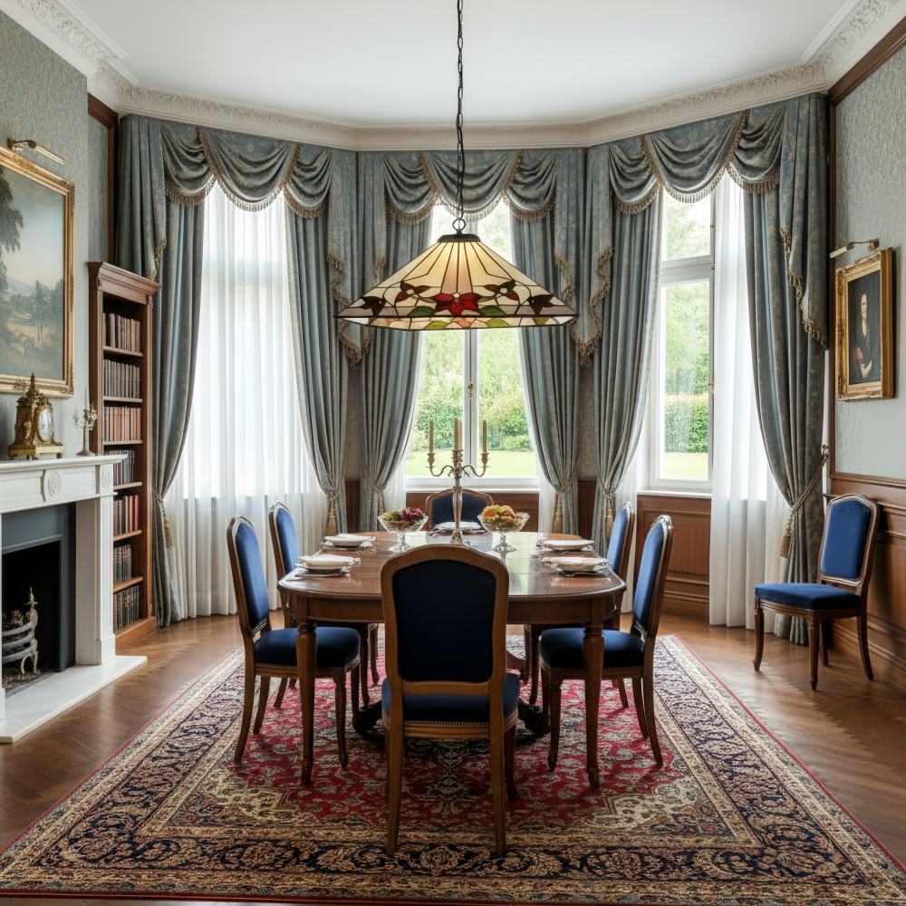 TF Camillo hanglamp boven een klassieke eettafel