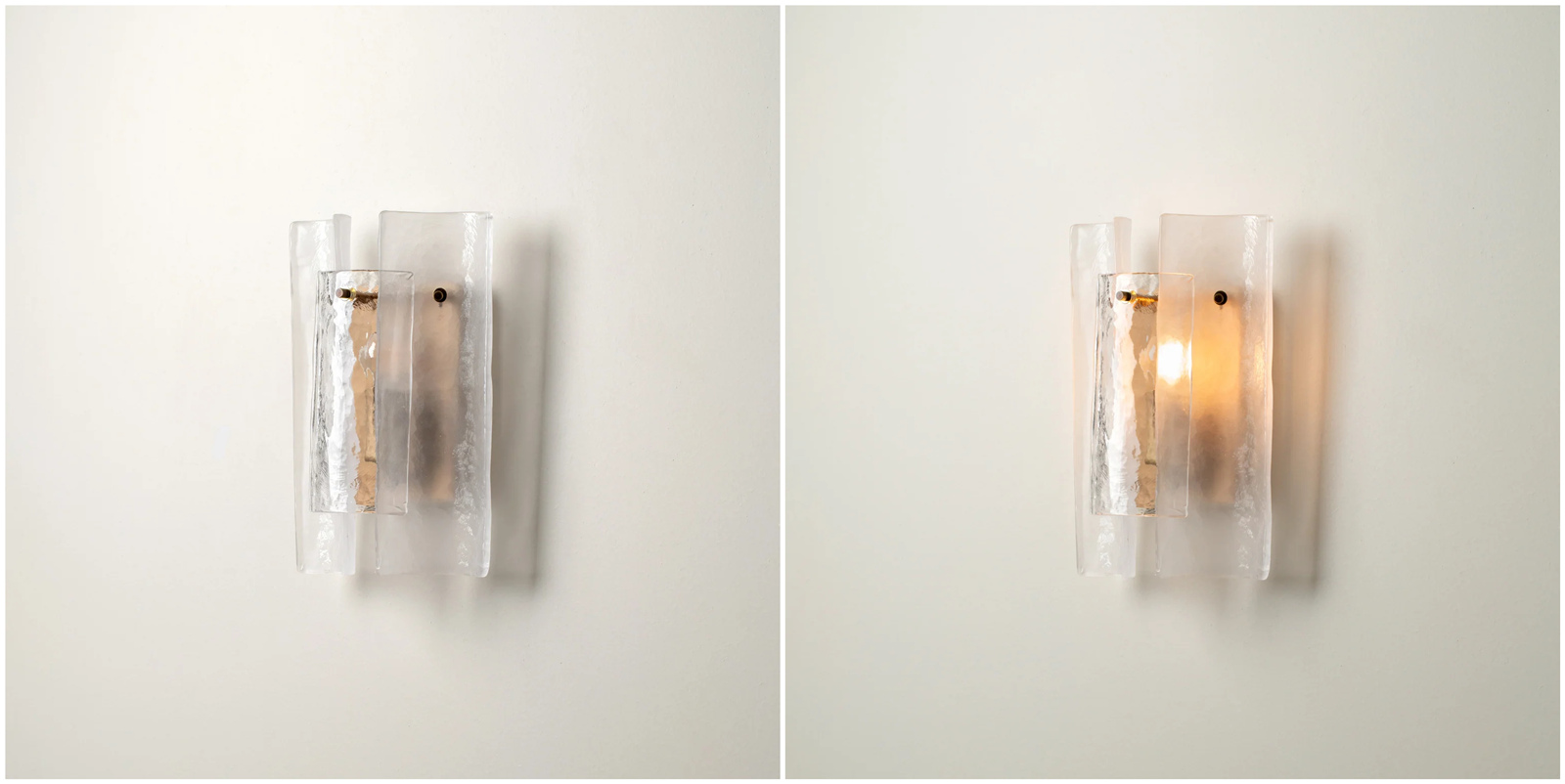 Aan en uit visuele vergelijking van de Velora wandlamp