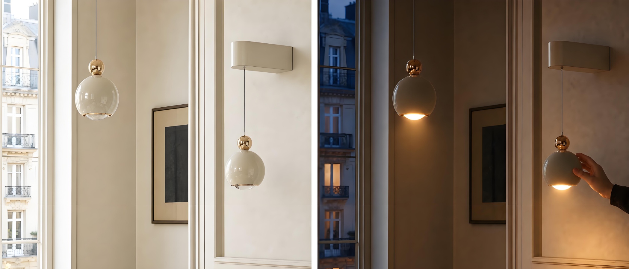 Wandlamp in daglicht naast een raam