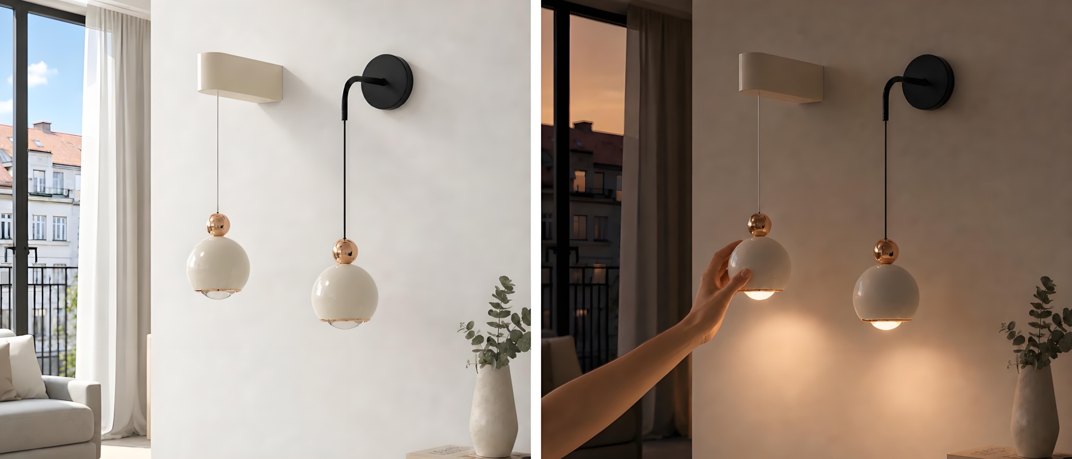 Aanraakbediening van de wandlamp in gebruik