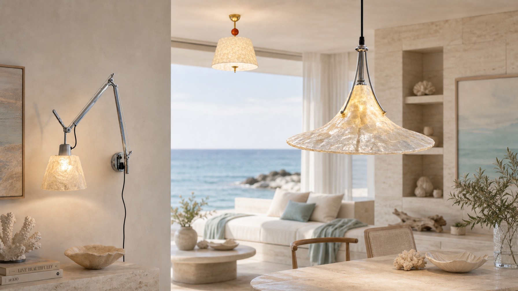 Lunavera Vintage Capiz Shell Ceiling Light in a coastal inspired interior