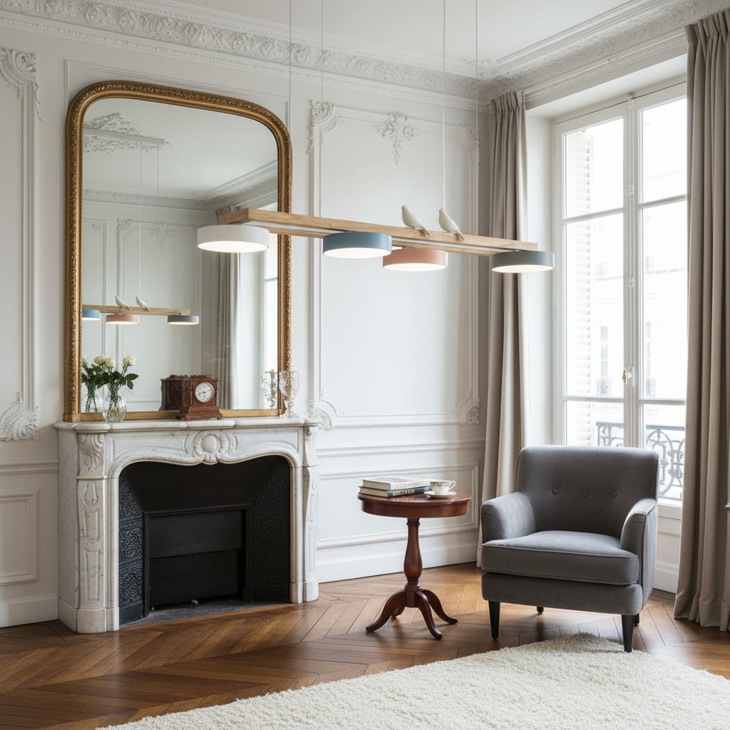 Sienna Bird Lange Kroonluchter in woonkamer