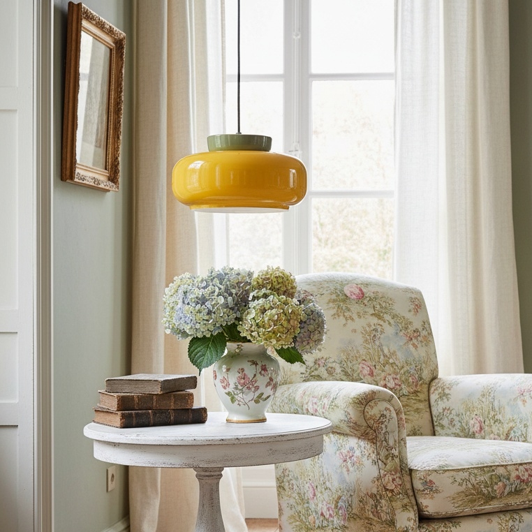 Bauhaus hanglamp naast fauteuil