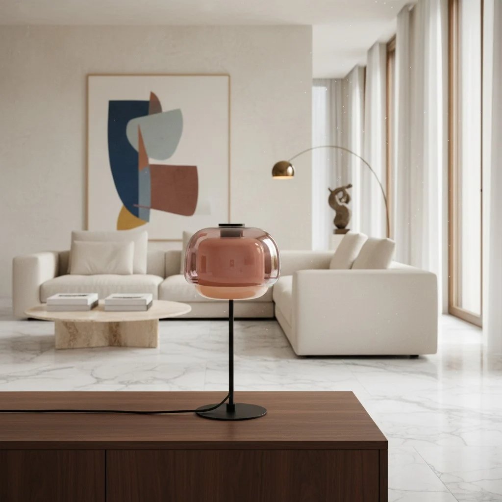 Nude Clinco tafellamp in een moderne woonkamer