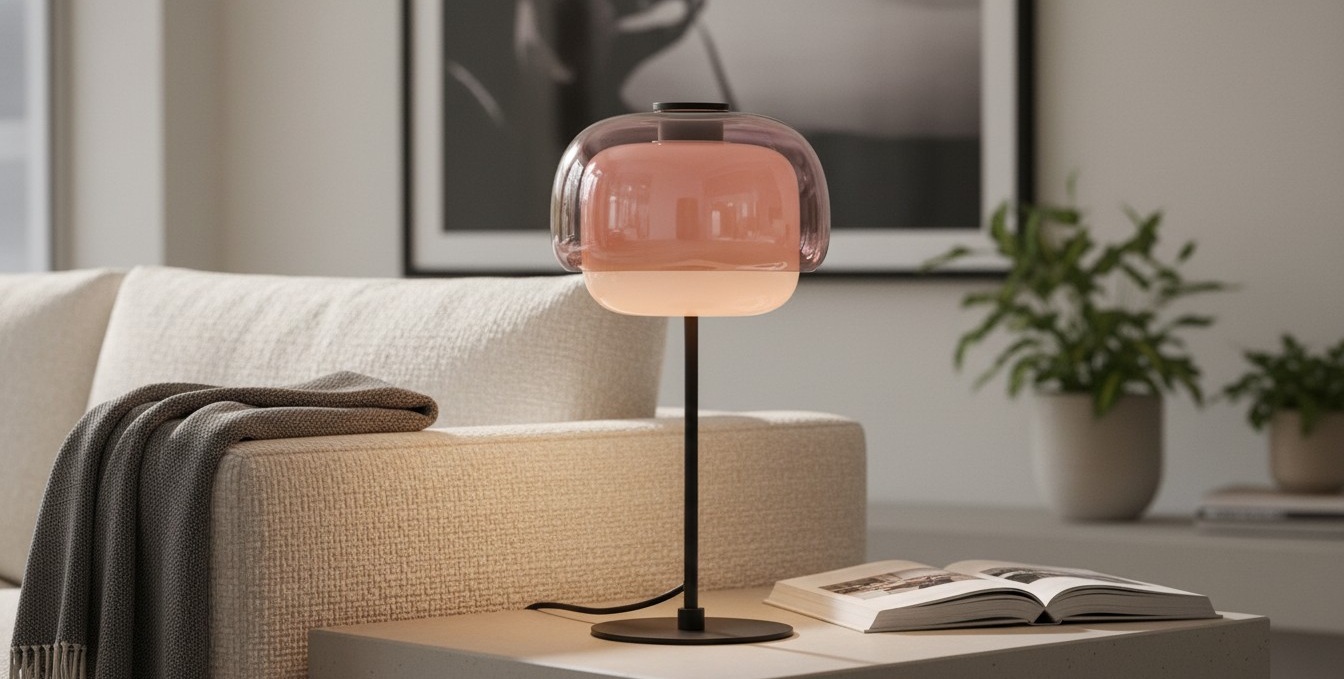 Clinco glazen tafellamp in een woonkamer