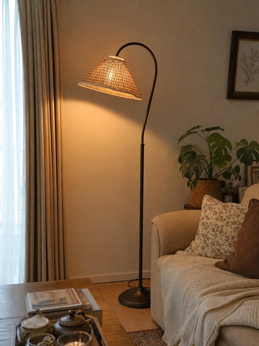 Veslin vloerlamp als leeslamp naast een fauteuil