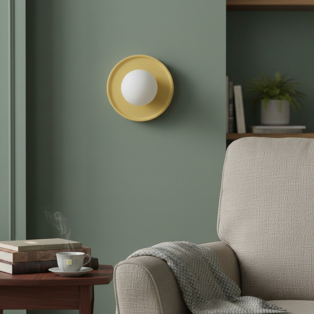 Gele Solna wandlamp op een groene muur