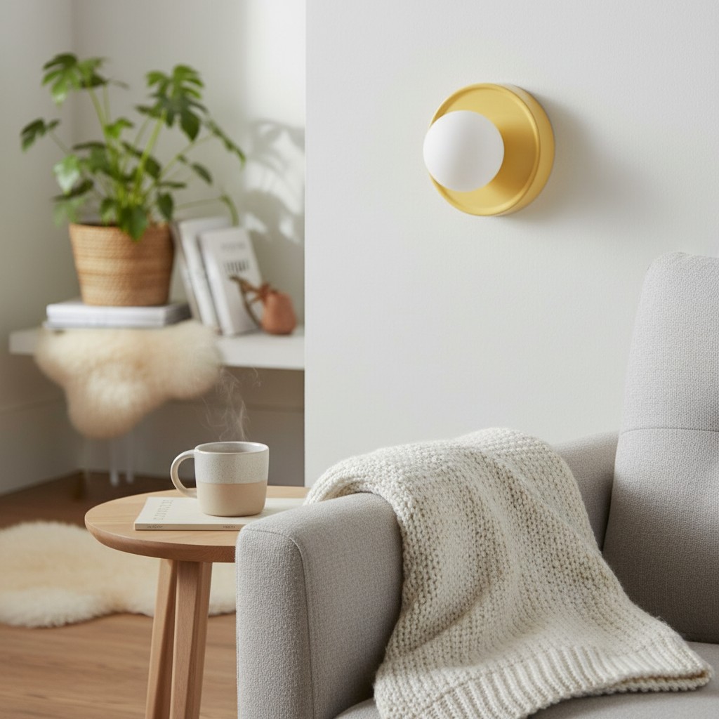 Gele Solna wandlamp in een gezellige zithoek