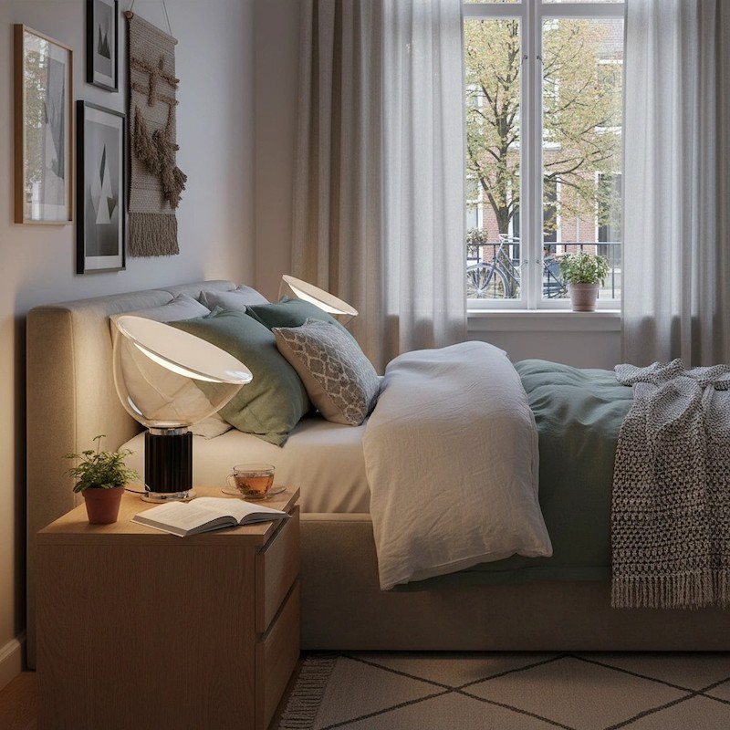 Tafellamp naast het bed