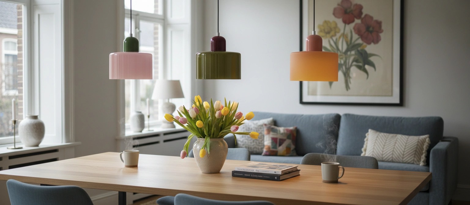 Morandi glazen hanglamp in een woonkamer