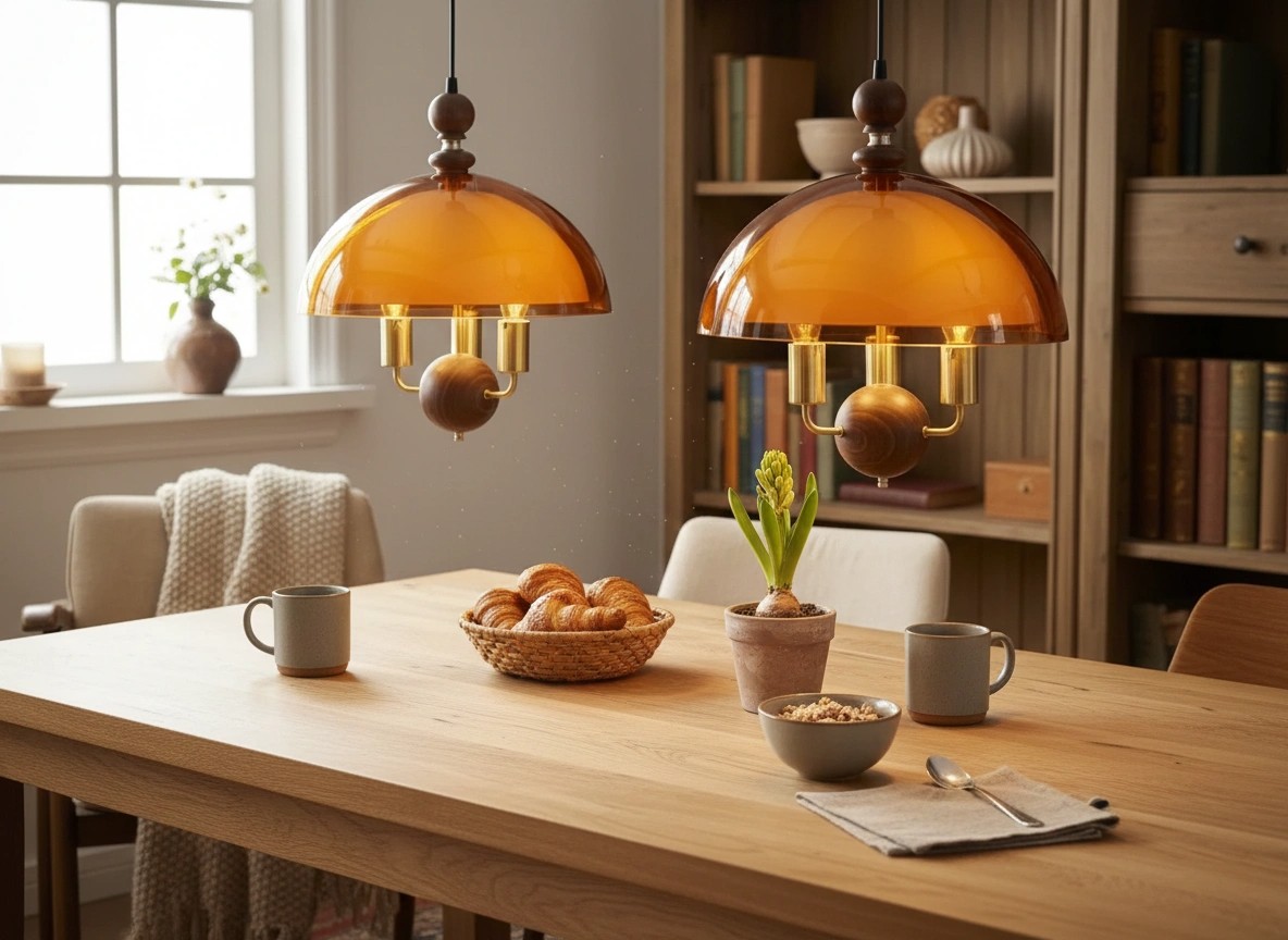 Sunset hanglampen boven een eettafel
