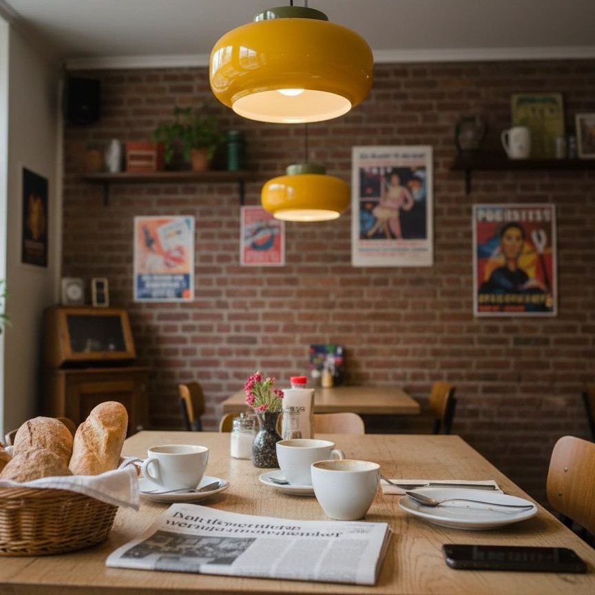 Fotorecensie met gele Bauhaus hanglamp