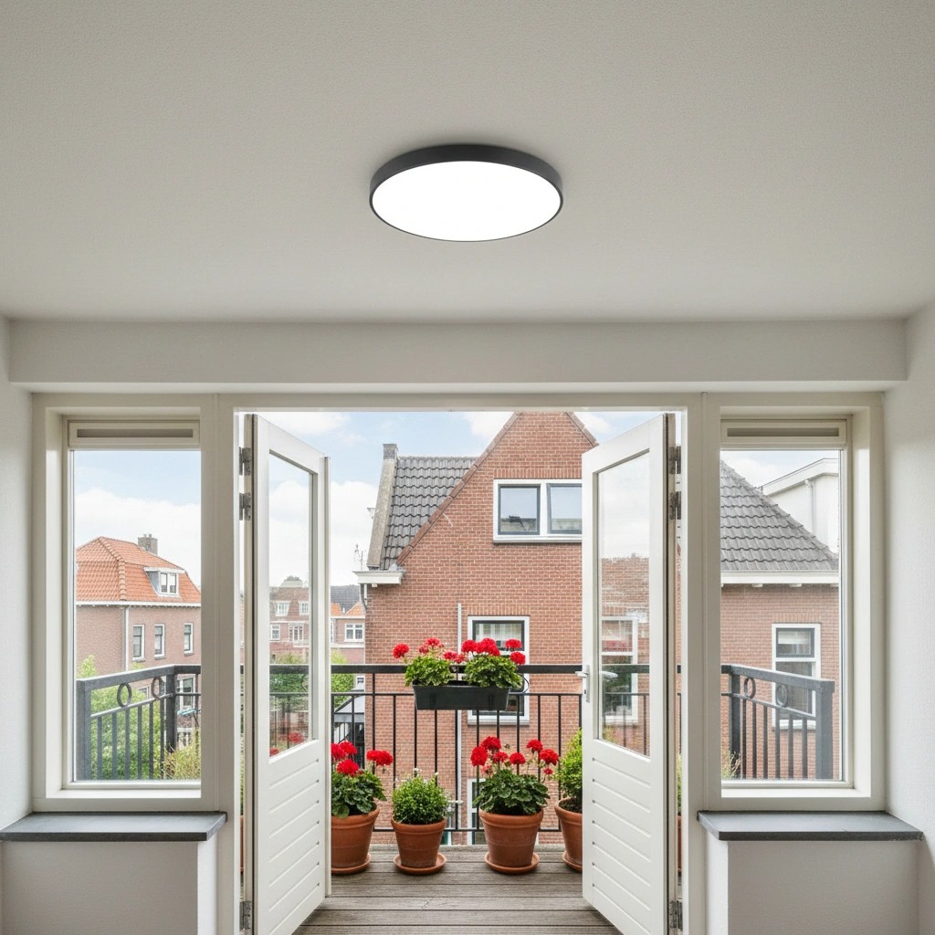 LED-plafondlamp bij balkon