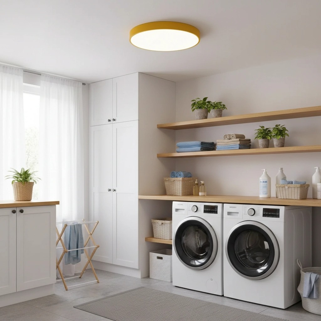 Gele LED-plafondlamp in wasruimte