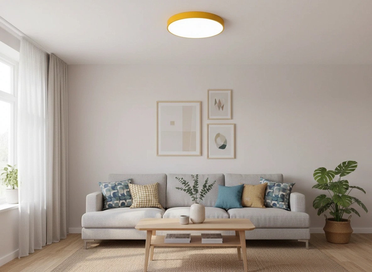 Gele plafondlamp in woonkamer