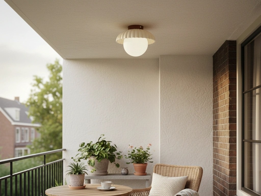 Alien plafondlamp op een overdekt balkon