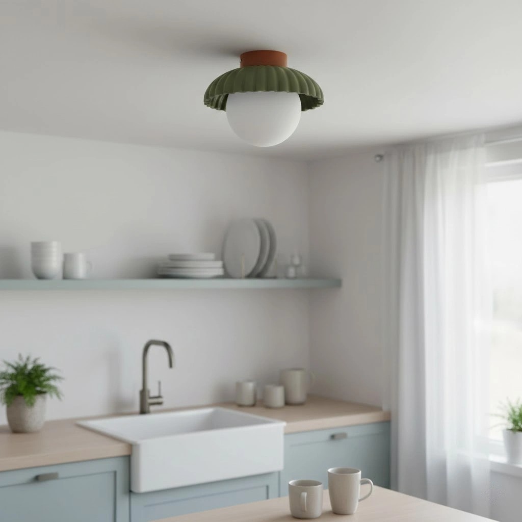Alien plafondlamp in een lichte ruimte