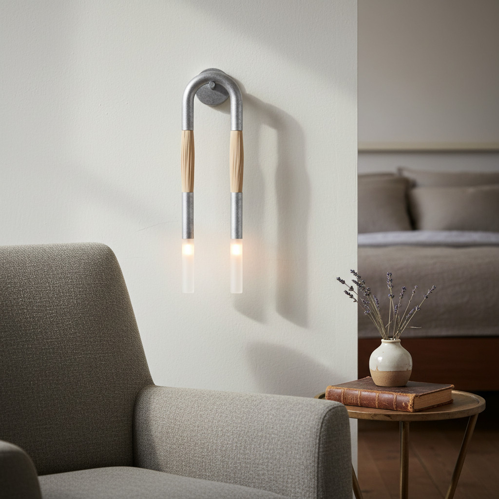Strandia nikkel wandlamp naast een fauteuil