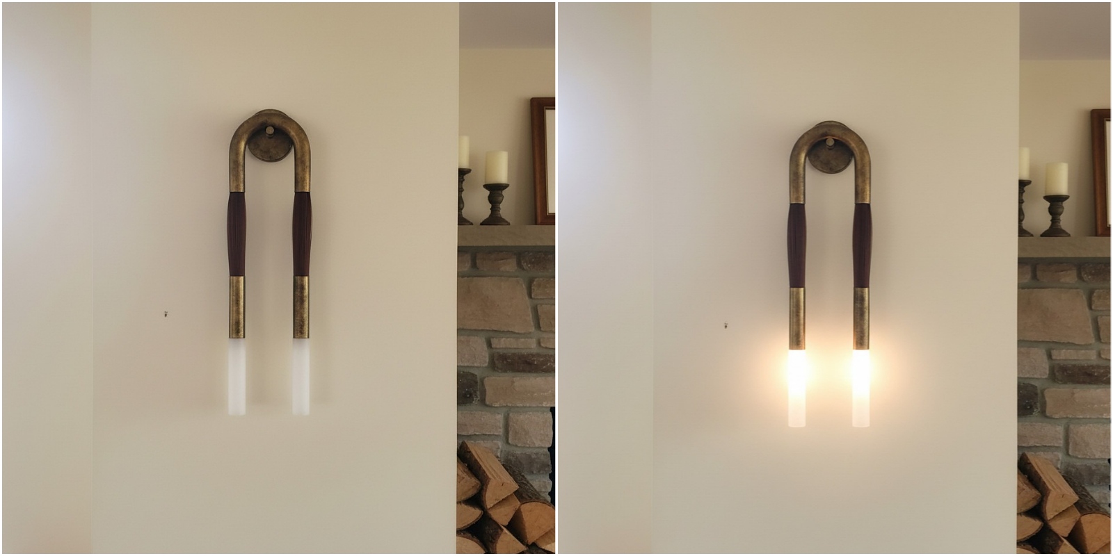 Vergelijking van Strandia wandlamp uit en aan