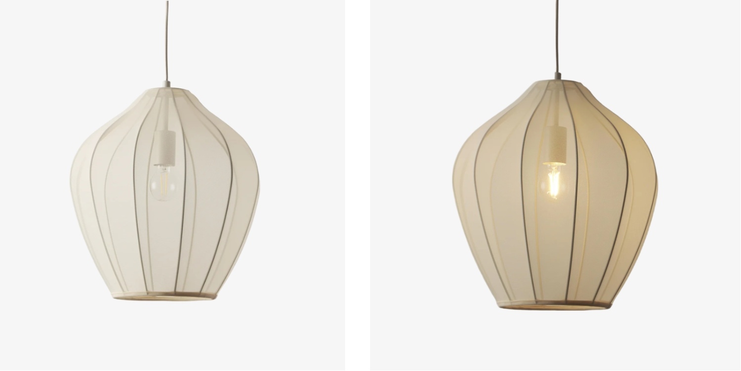 Vergelijking van de Lumifil hanglamp met licht uit en licht aan