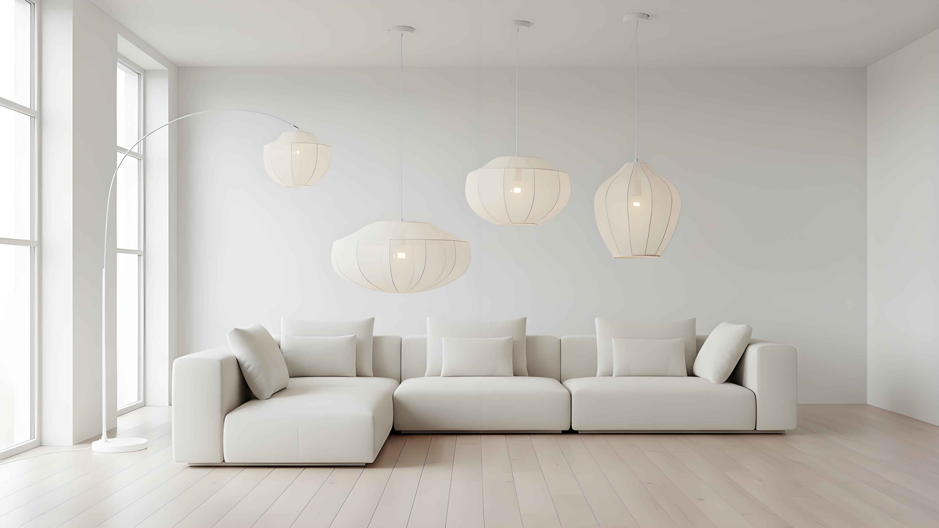 Lumifil-serie hanglampen in een lichte woonkamer