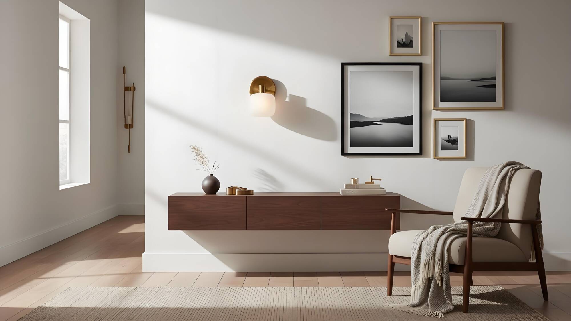Lirra wandlamp in een rustige woonkamer