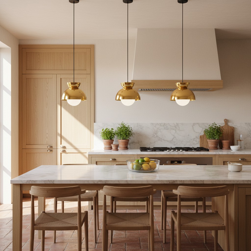 Gouden Aurelia hanglampen boven eettafel
