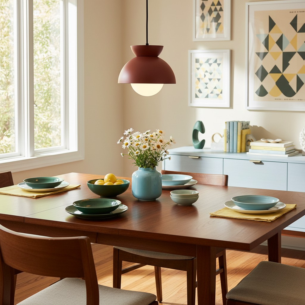 Rode Aurelia hanglamp boven eettafel