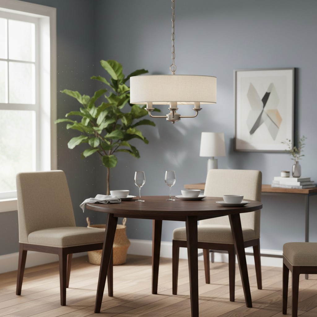 Tela Classic hanglamp in eethoek met blauwe wand