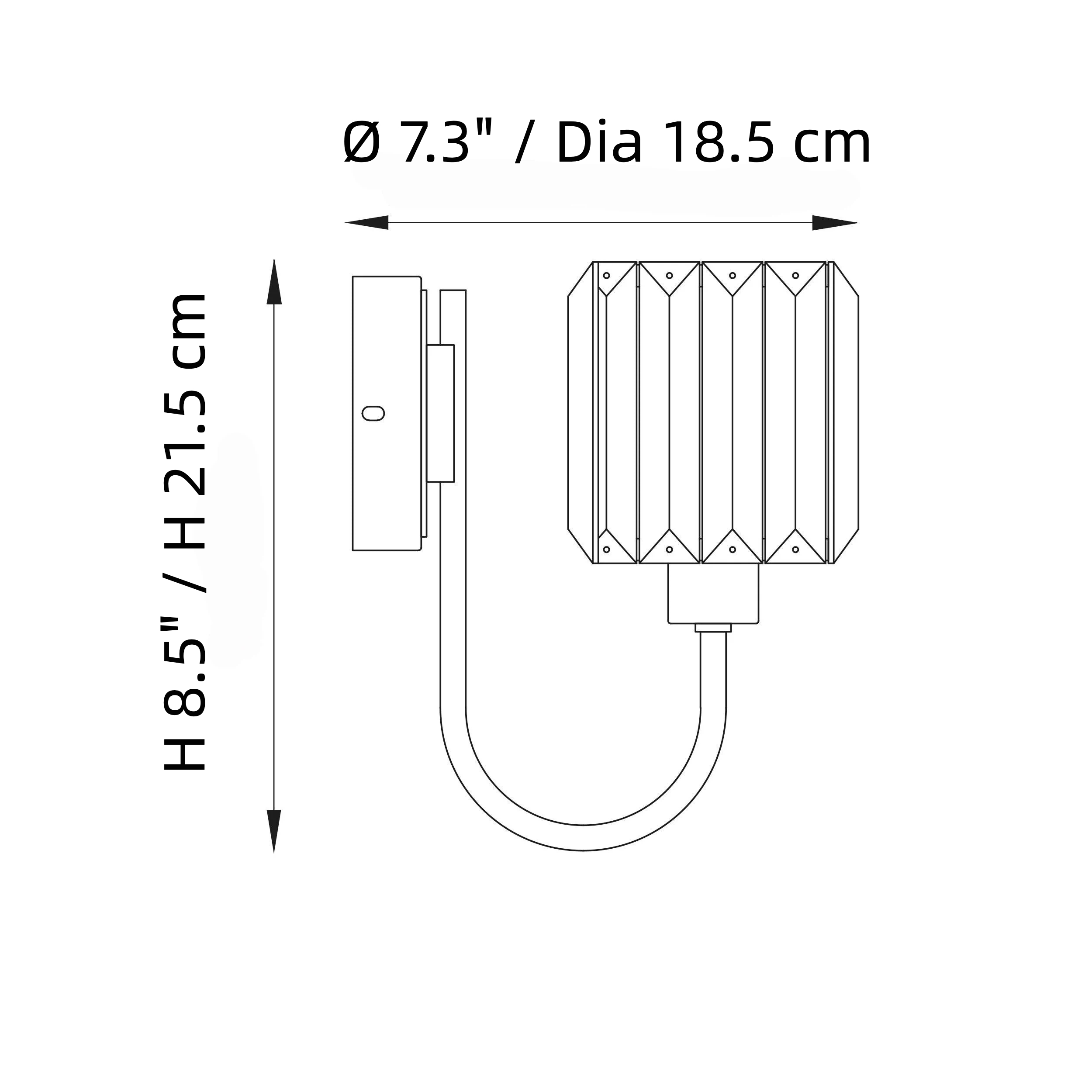 Maattabel voor Tracian wandlamp