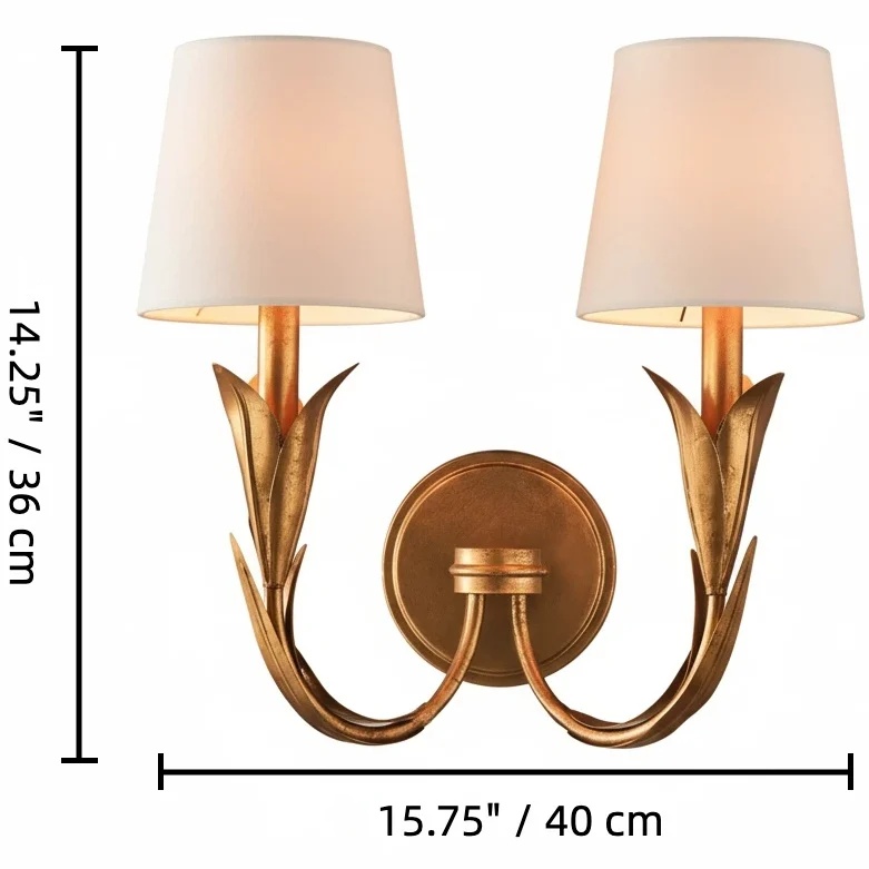 Duova wandlamp afmetingen B 15,75 inch en H 14,25 inch