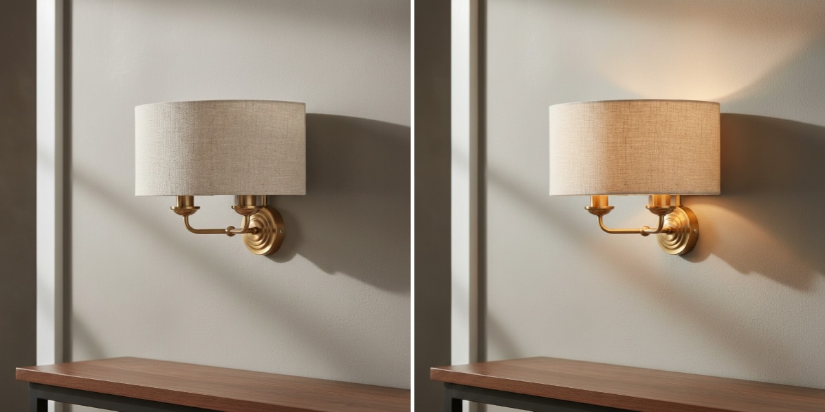 Vergelijking van de Tela wandlamp aan en uit
