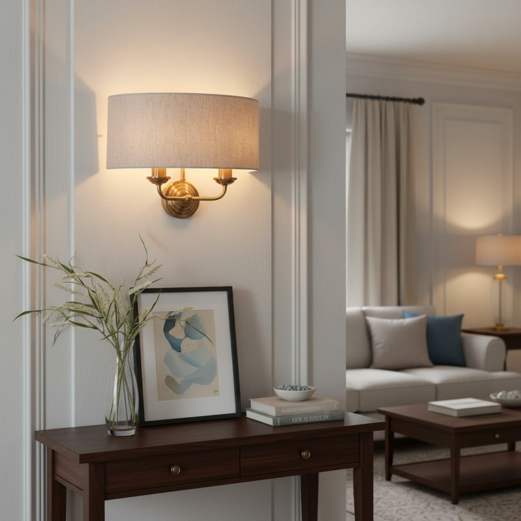 Tela wandlamp naast decoratieve tafel