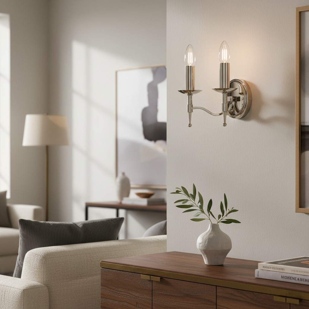 Tela wandkandelaar klantkamerfoto met warm neutraal decor