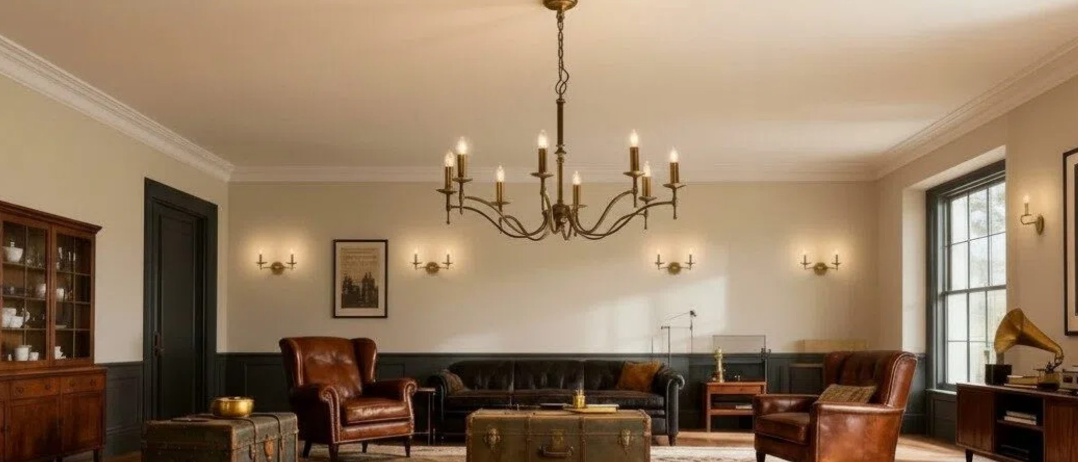 Tela series chandelier in a warm living room