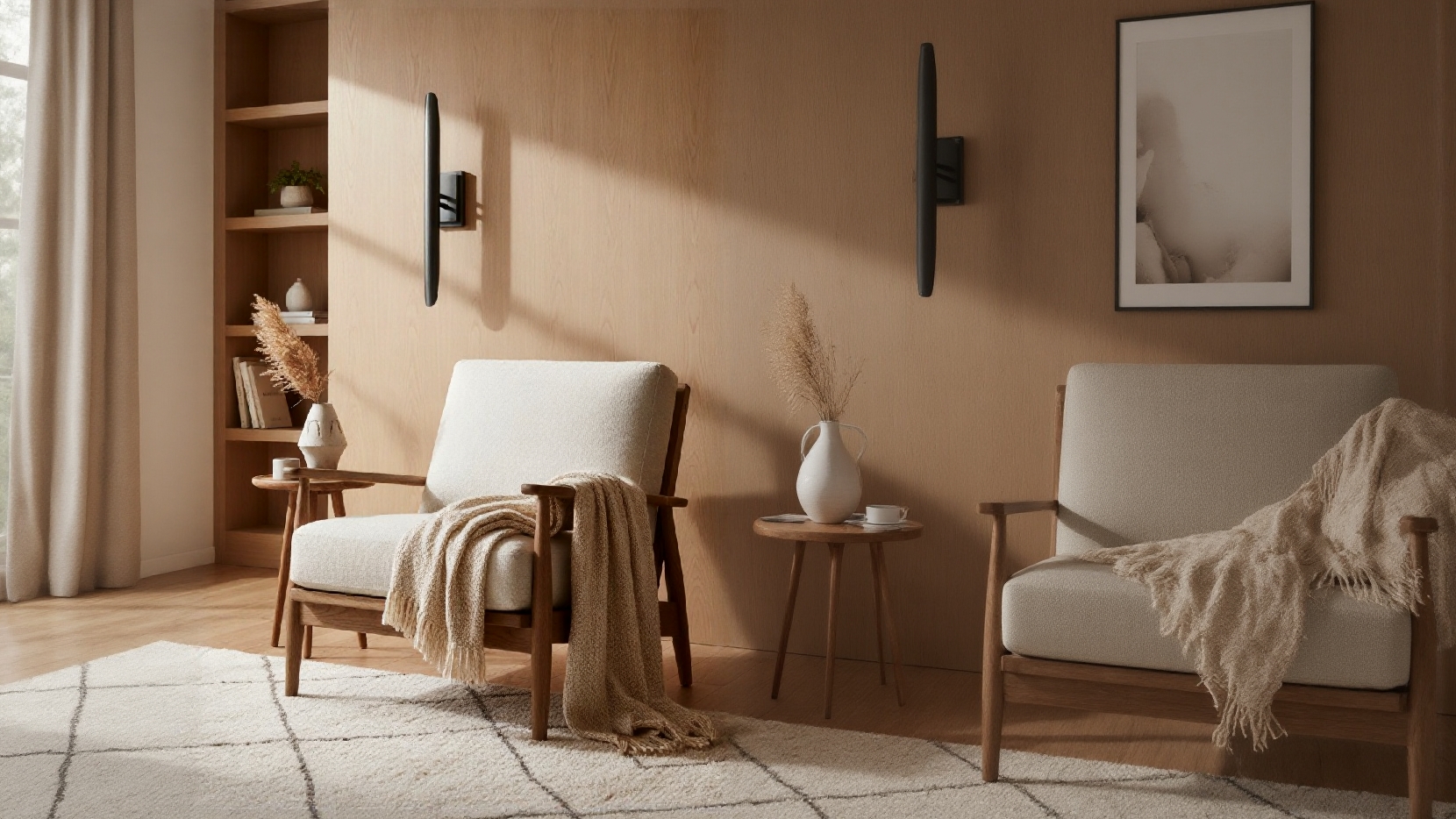 Modo wandlamp in een warme moderne zithoek