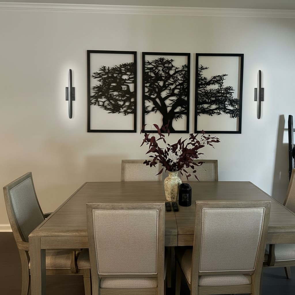 Klantfoto met wandlampen in een eetkamer