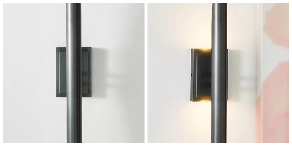 Vergelijking van de Modo wandlamp zonder en met warm licht