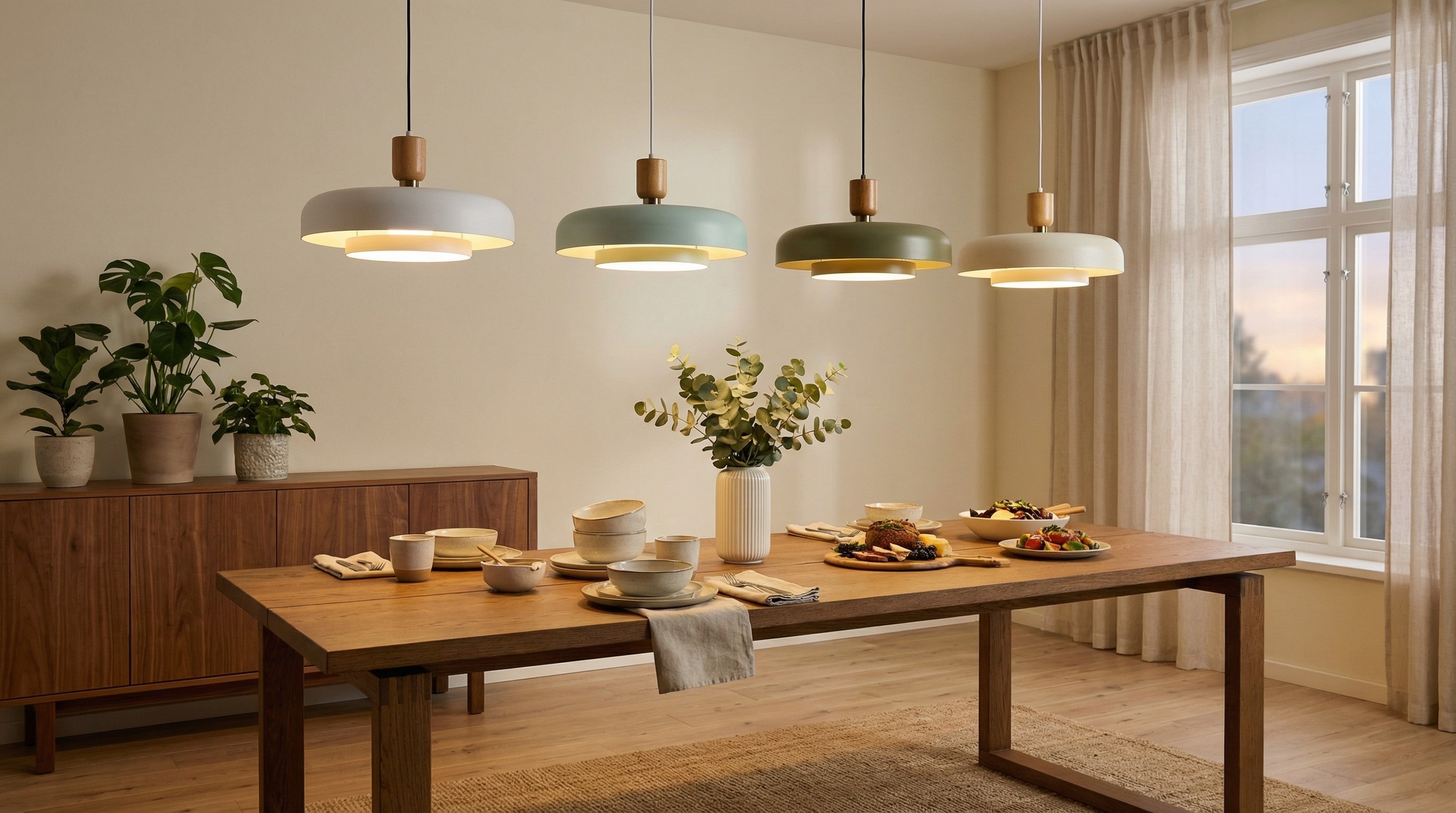 Orbulis ronde hanglamp boven een eettafel