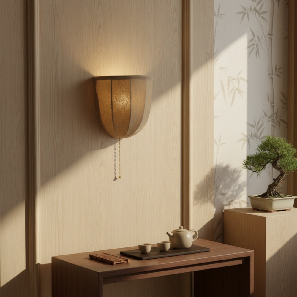 Fablune wandlamp met warm licht bij een houten wand