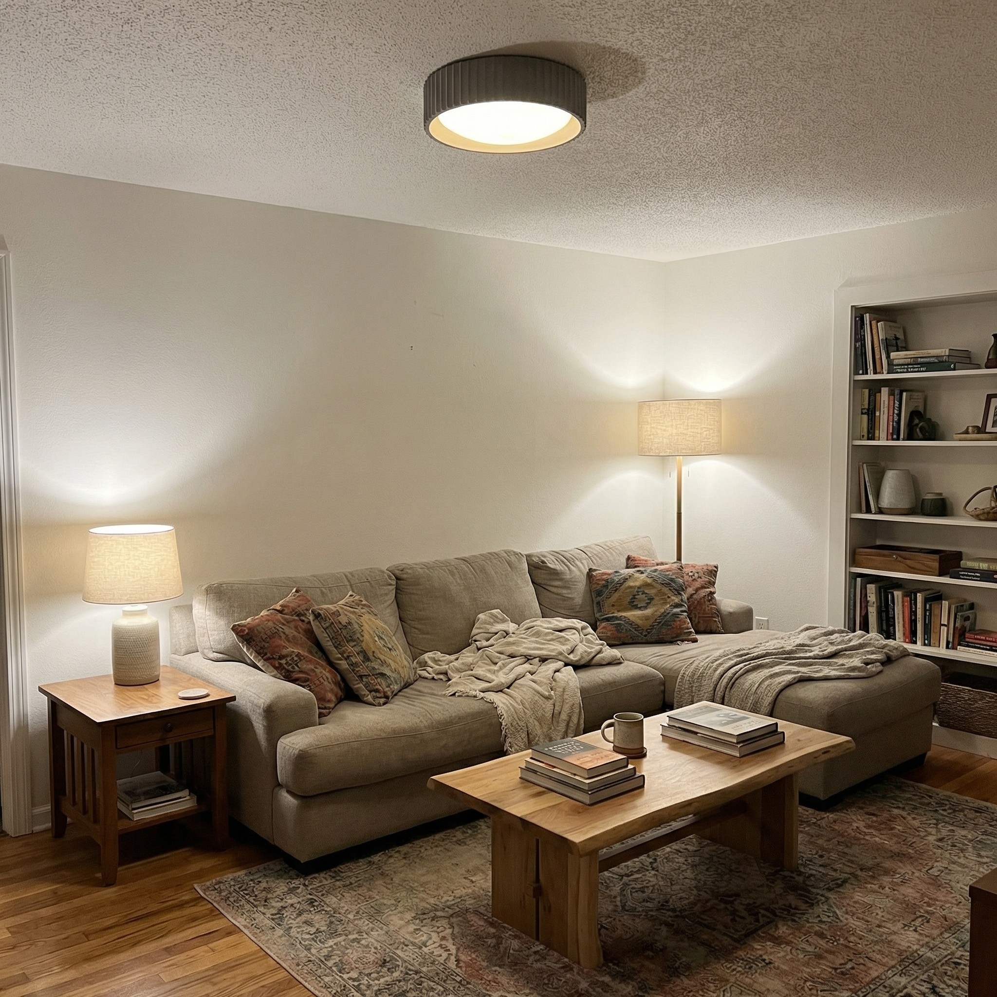 Klantfoto met Acrion plafondlamp in woonkamer