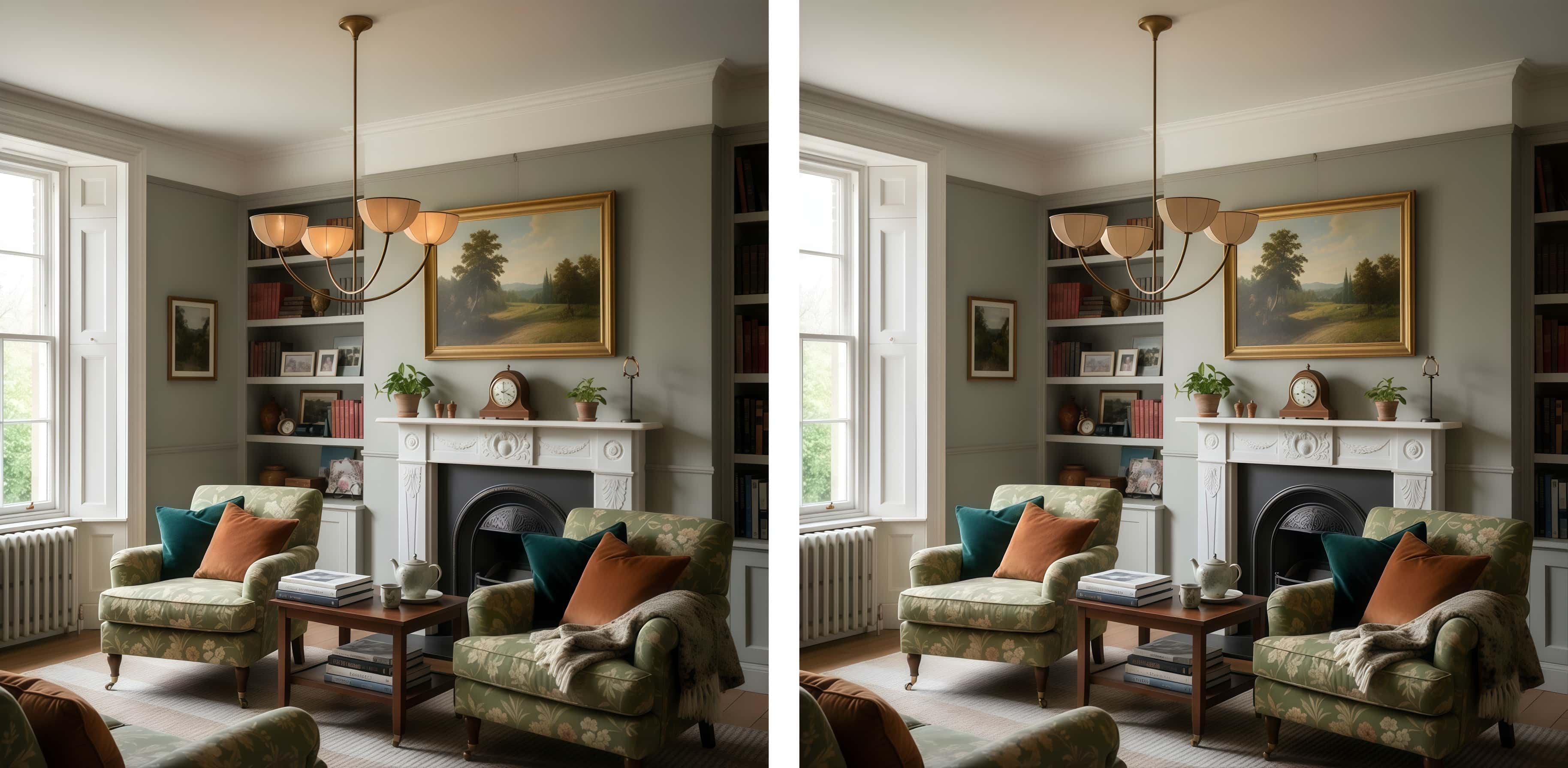 Vergelijking van de Loomis lamp met verlichting aan en uit