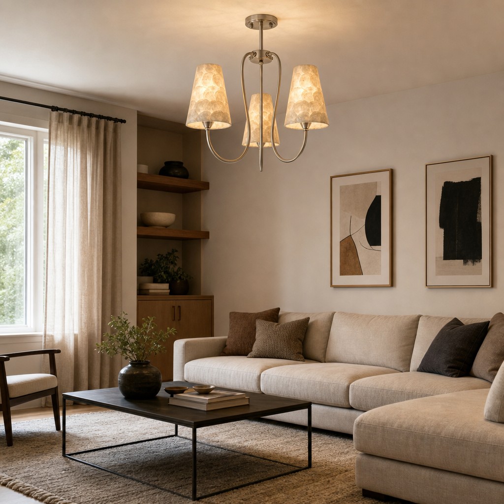 Micahell chandelier in living room scene