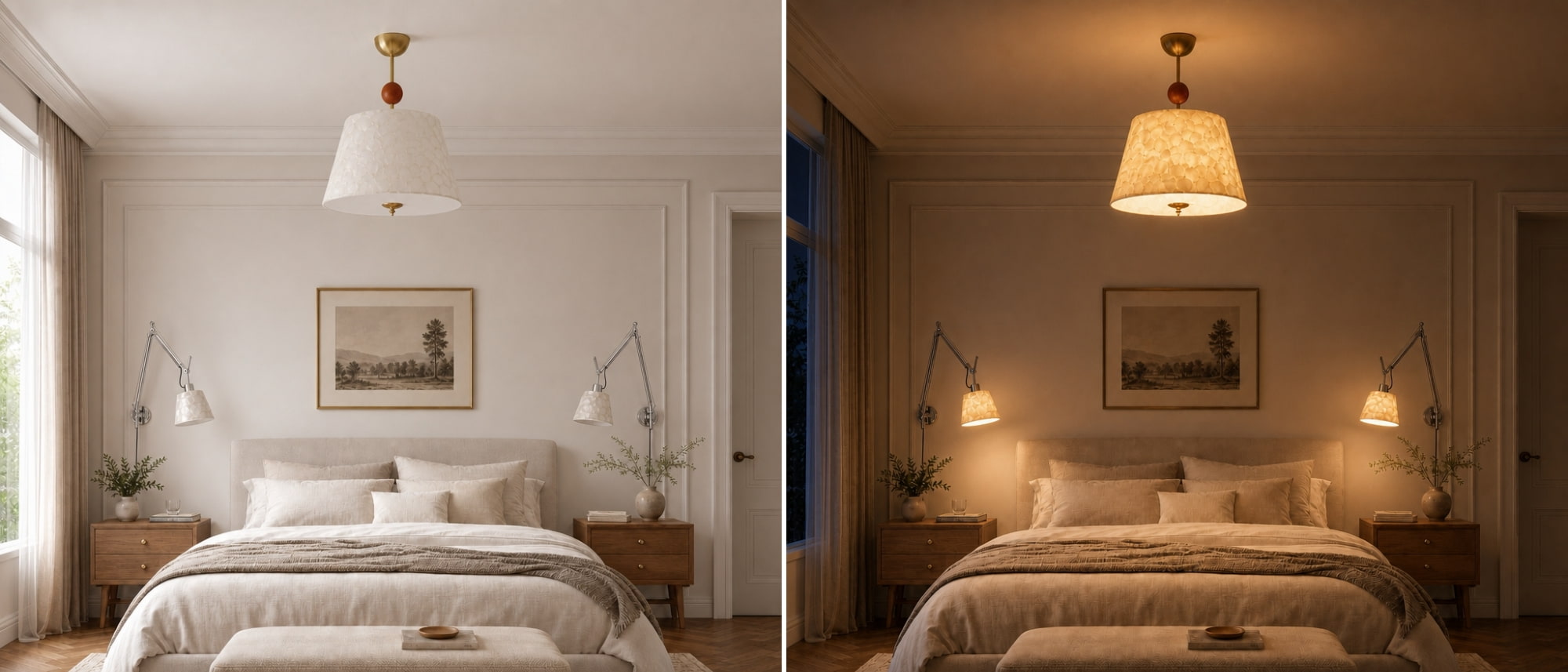 Aan en uit visueel effect in a bedroom scene
