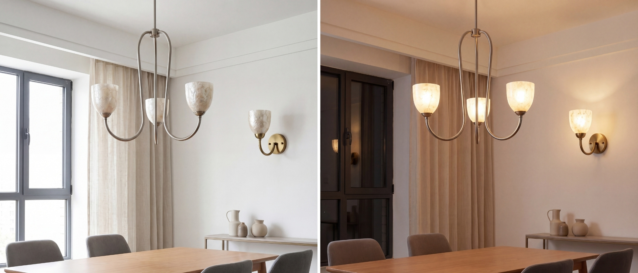 Aan en uit visuele vergelijking van de wandlamp
