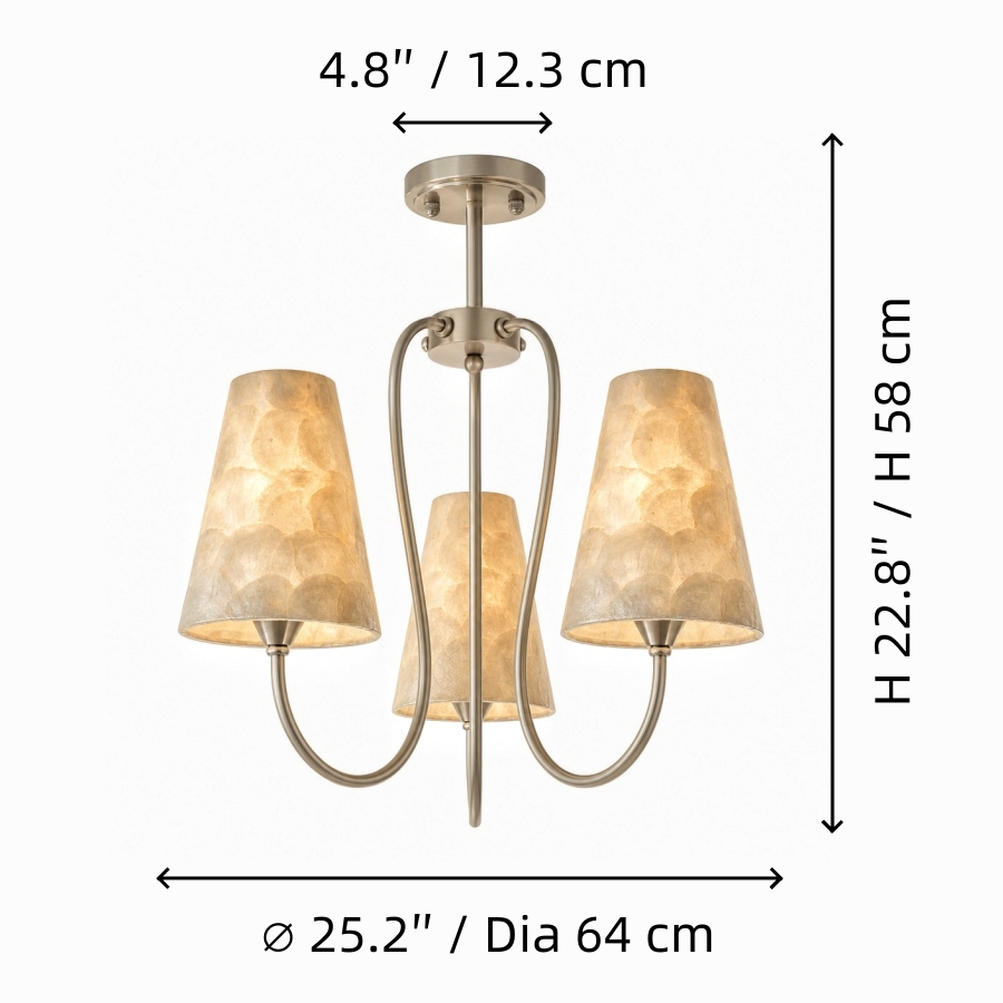 Afmetingen van 3 koppen Micahell chandelier