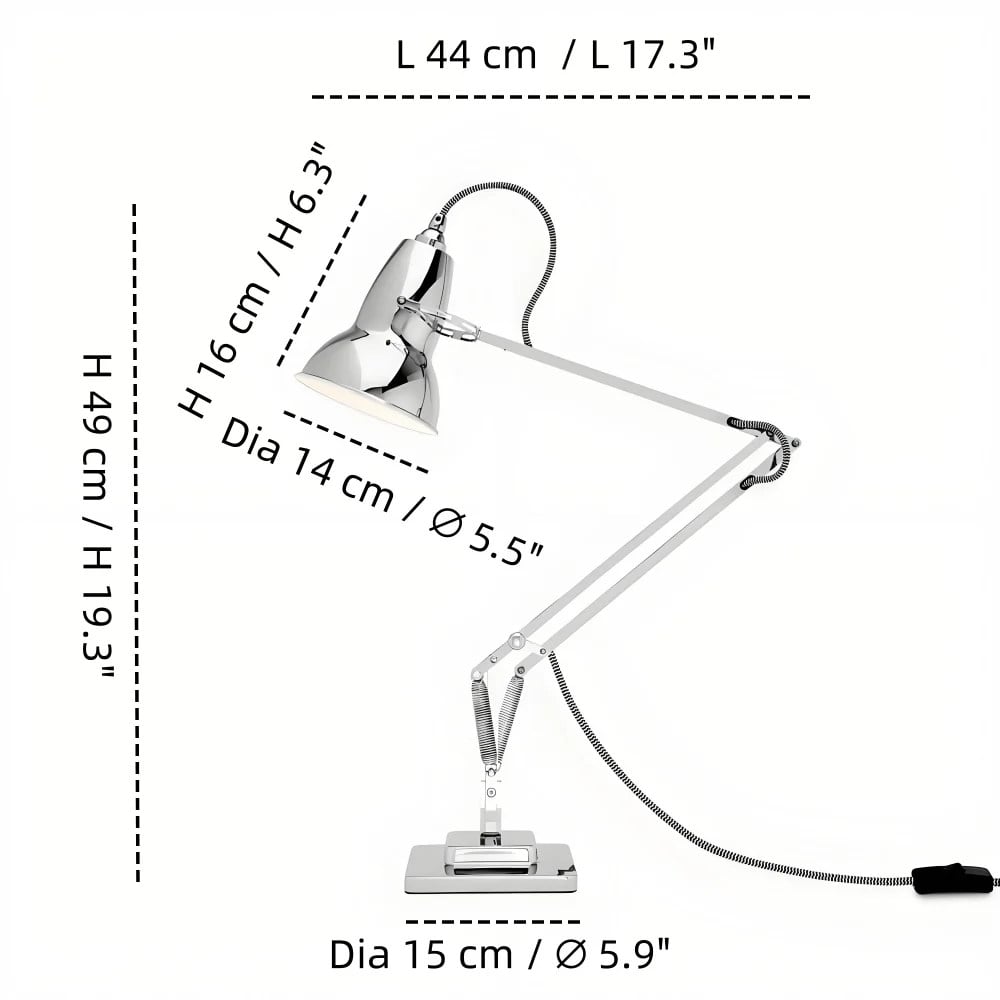Productafmetingen van de vintage bureaulamp